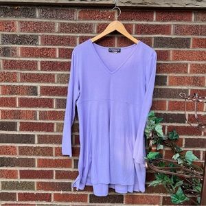 The Pyramid Collection Light Purple Ribbed V Neck Long Sleeve Shift Dress